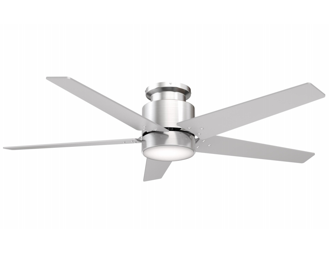 Flush Mount 4 Blades 52 Inch Ceiling Fan With Light Wall Control 120VAC 22W LED 3000K Non Dimmable Brush Nickel, 3 Speeds ETL